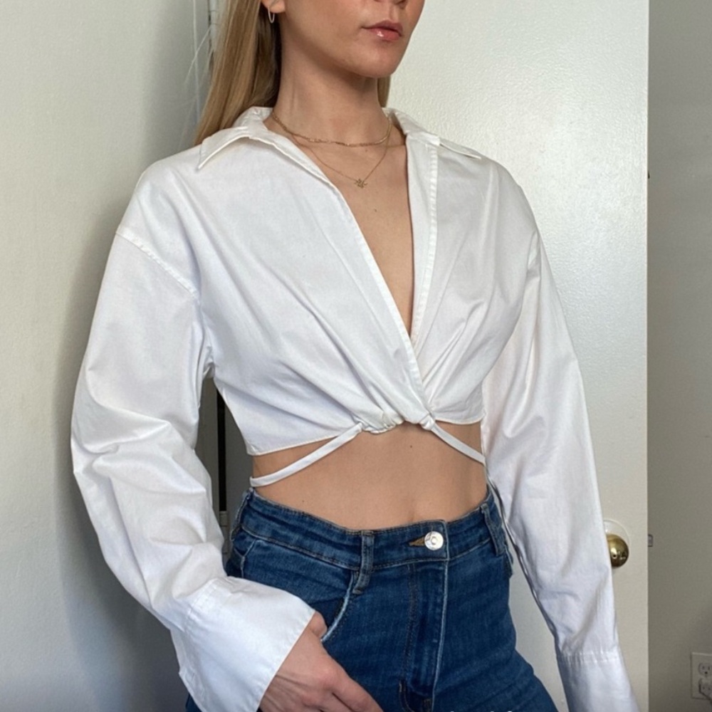 Zara White Tie Crop Top
